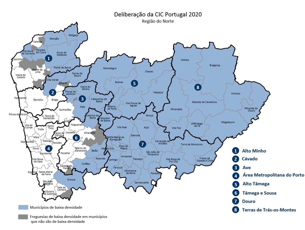 Mapa da Zona Norte de Portugal